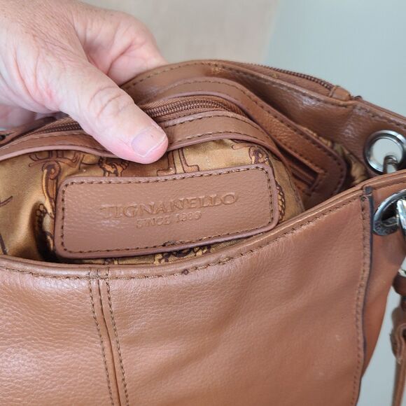 Tignanello Leather Crossbody Shoulder Strap Bag Brown Logo Charm Purse Capsule - Picture 11 of 16